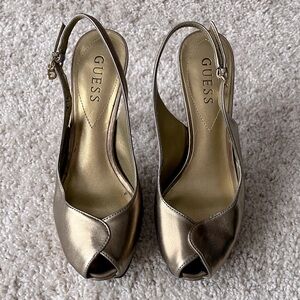 Guess | Metallic Bronze Peep-Toe Slingback Heels